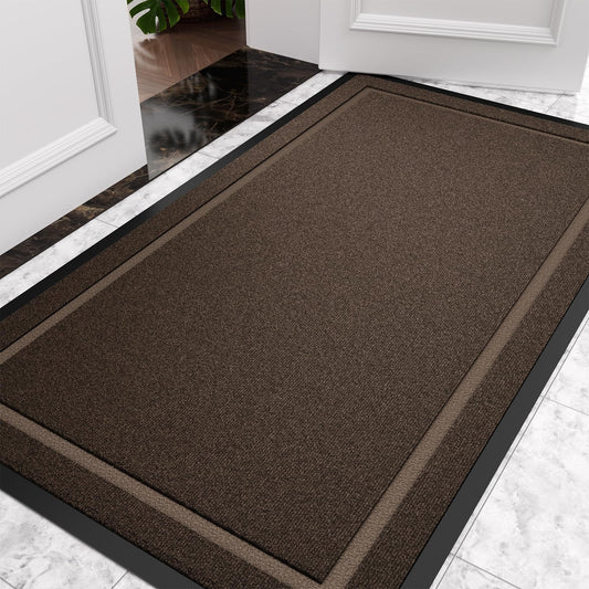 Atoping Front Door Mat Indoor Outdoor Entrance, All-Season Waterproof Outdoor Doormat, Absorbent Floor Mats Traps Dirt & Moisture, Rubber Backing Low Profile Entryway Mat, Brown, 34"*60"