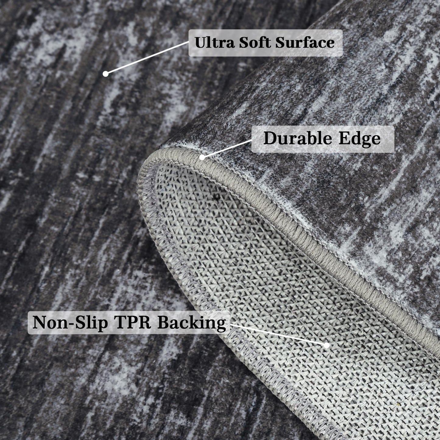 GarveeHome 8x10 Large Living Room Rug Machine Washable Area Rugs for Bedroom, Modern Solid Color Rugs with Rubber Backing, Stain Resistant Low Pile Neutral Mats for Bedroom, Dining Room, Dark Grey