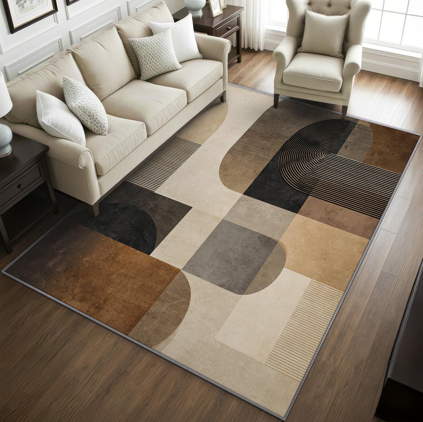 Phtbz Earth Tone Rugs for Living Room -Mid Century Rug, 3x4 ft, Boho Geometric Area Rugs for Bedroom, Modern Abstract Washable Carpet for Entryway, Kitchen, Earth Tone Mid Century Home Decor & Gifts