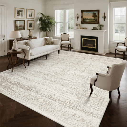 Srugn Washable Rugs 10x14 Area Rugs for Living Room,Rugs for Bedroom,Large Carpets,Ultra Soft Faux Wool Retro Dining Room Rug,Non Slip&Non-Shedding Low Pile Vintage Print Rug for Home Office Decor