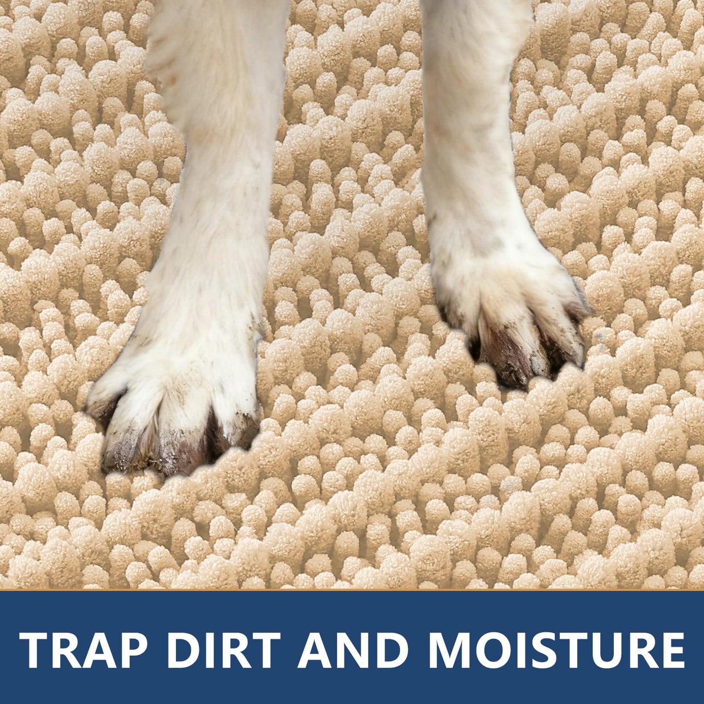 Smiry Dog Door Mat for Muddy Paws 30x20, Absorbs Moisture and Dirt Doormat, Non-Slip Washable Quick Dry Chenille Front Door Mat Indoor Entrance, Entryway Carpet for Inside Floor, Beige