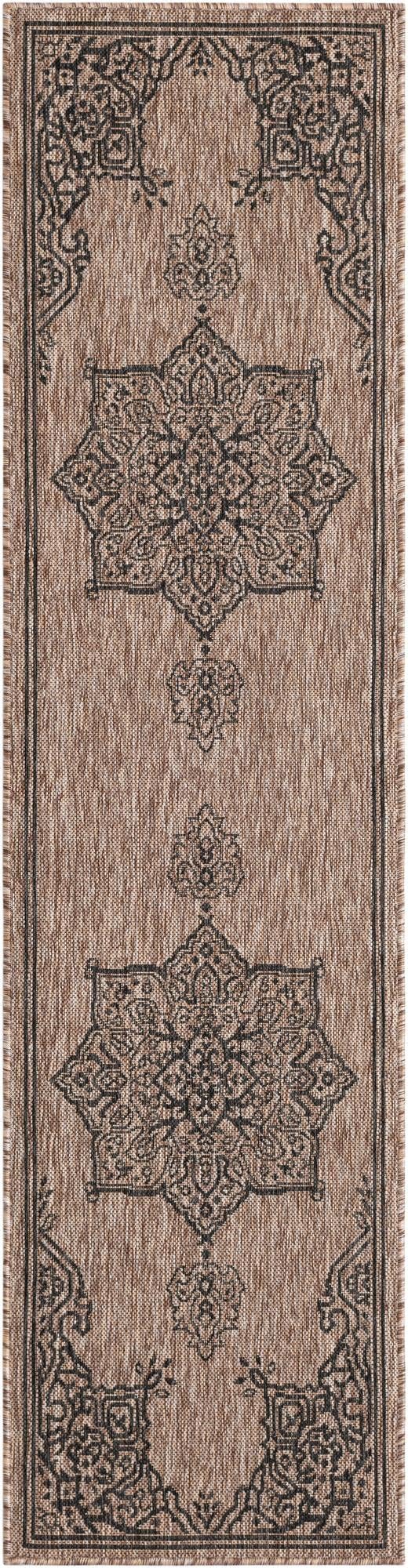Unique Loom Outdoor Traditional Collection Area Rug - Antique (2' x 8' Runner Beige/Black)