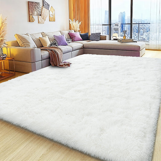 Large 8x10 Area Rugs for Living Room, Cream White Soft Shag Rug for Bedroom, Non-Slip Ultra Fluffy Rug, Modern Plush Carpet for Girls Boys Kids Room Dorm, Fuzzy Rug for Home Decor Aesthetic