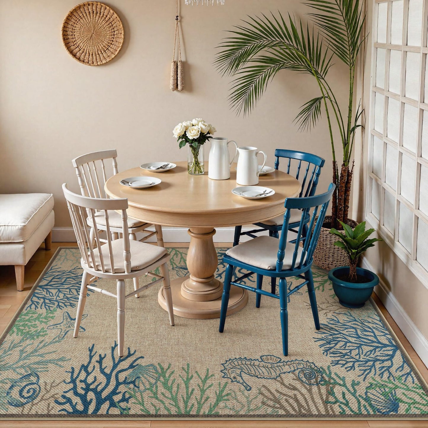 LIVEBOX Modern Easy Jute 5x7 Outdoor Rug, Washable Area Rugs for Living Room Patio Coastal Animal Indoor Outdoor Rug, Boho Farmhouse Non Slip Carpet for Backyard Foyer Dining Room(Olive, 5'x7')