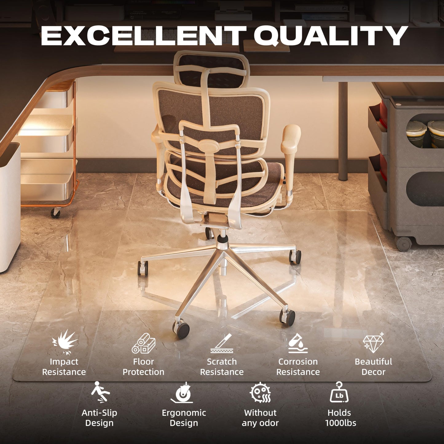 [Tempered Glass] 48“x30” Rounded Glass Chair Mat with Polished Edge Clear Office Chair Mat, Glides Smoothly, Suitable for Carpet or Hardwood Floors