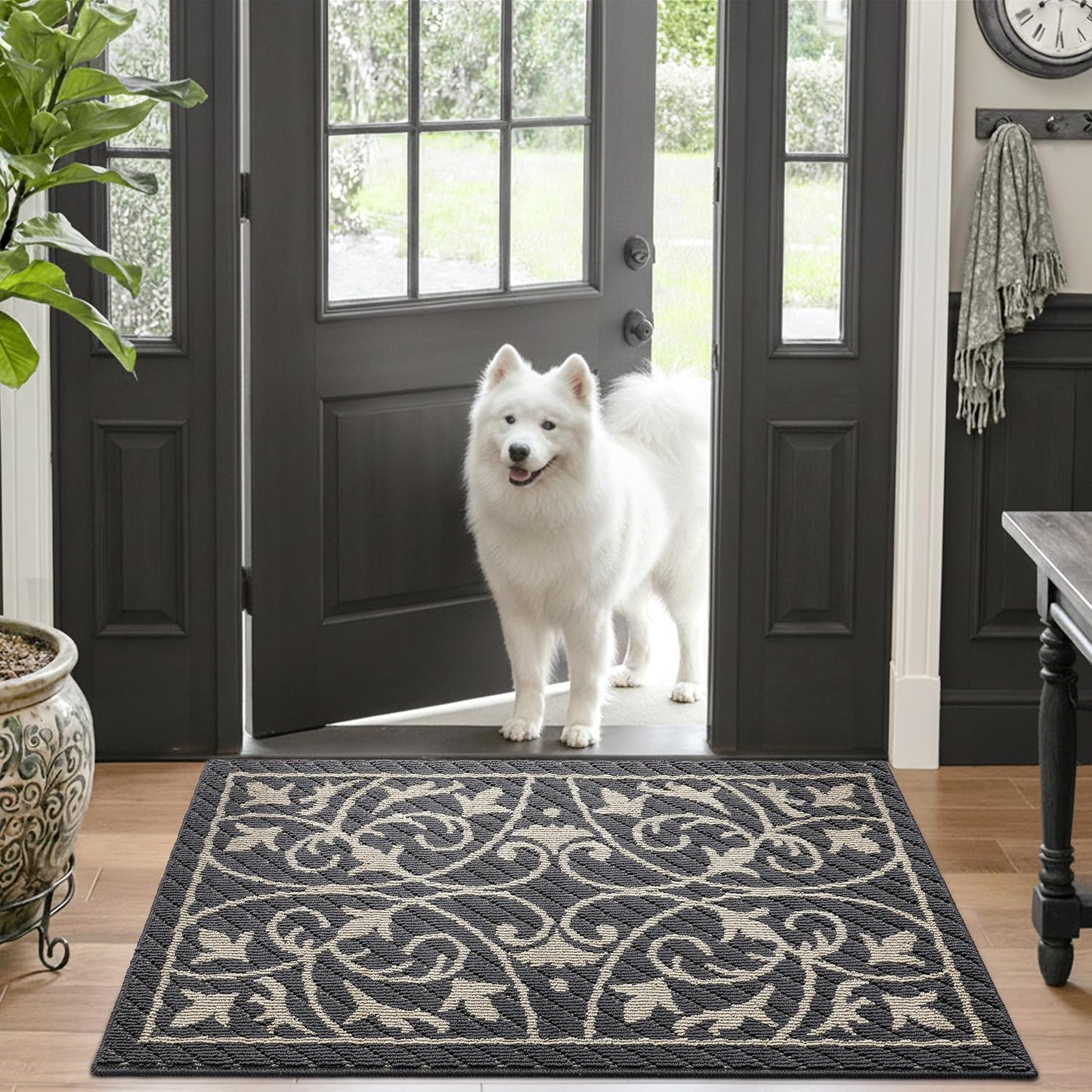 DEXI Front Door Mat Indoor Entryway, Inside Welcome Entrance Doormat Low Profile Thin, Non Slip Washable Entry Mats for House Floor Dirt Trapper, 24x36, Dark Gray