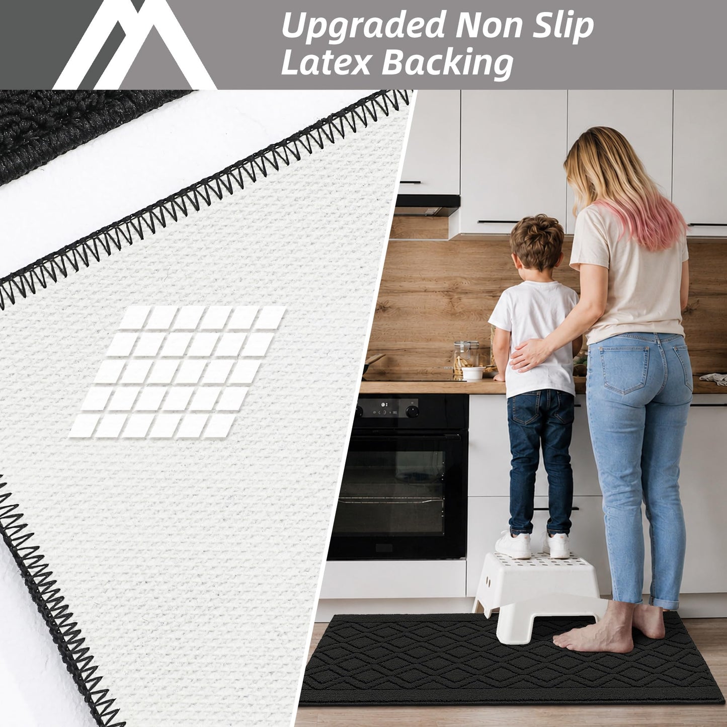 COSY HOMEER-Kitchen-Rugs-and-Mats 20"x30" Non Slip Kitchen Mats for Floor Absorbent Kitchen Rug Washable Kitchen Standing Floor Mat for Sink Mat,Throw Rug,Entry,Laundry,Black