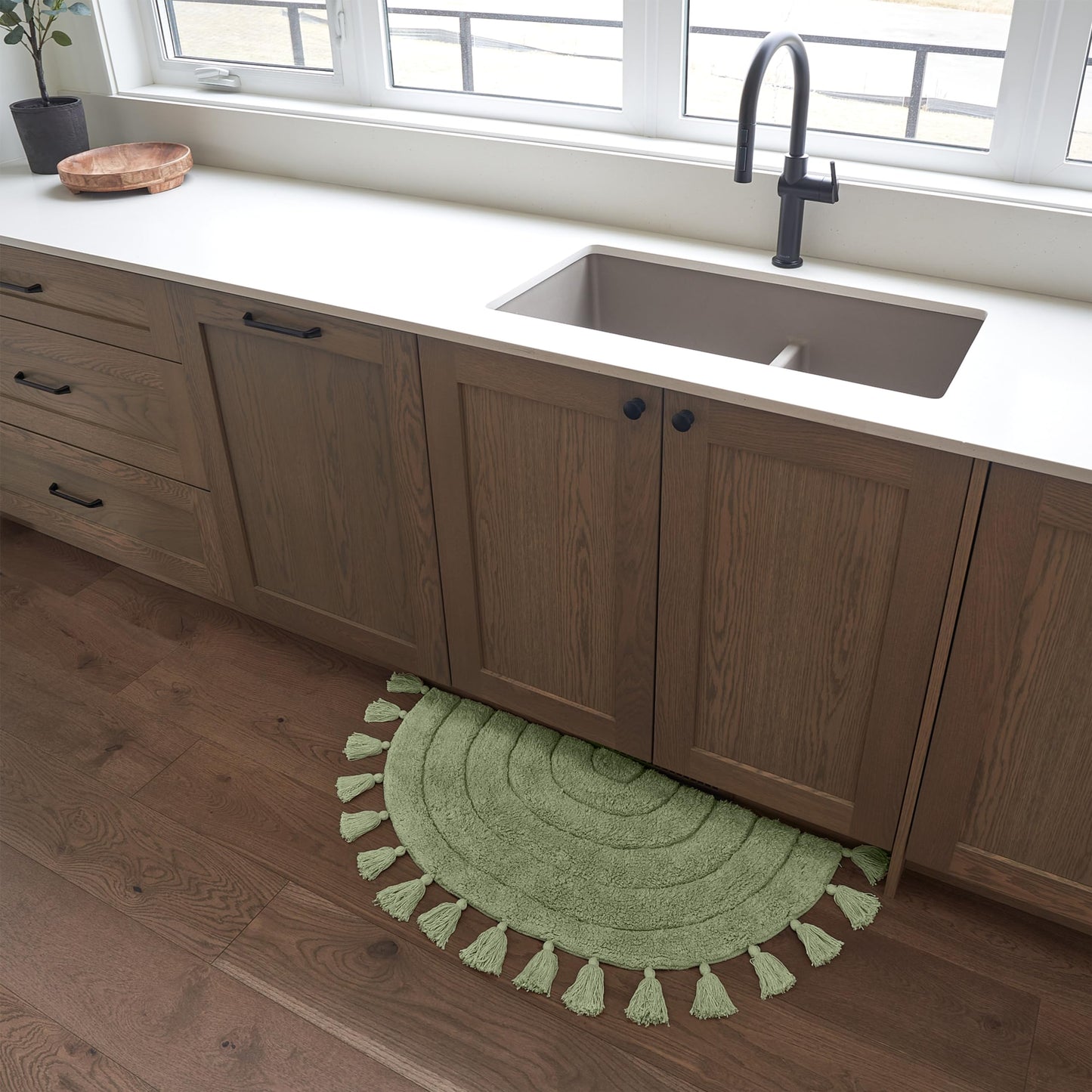 Beautiful Boho Rug with Tassels for Your Bathroom - Soft Half Circle 100% Cotton Mat Fits Perfectly Into Your Home - A Cute, Non-Slip and Absorbent Crochet Rug Ideal to Enhance Any Bath/Bedroom Decor