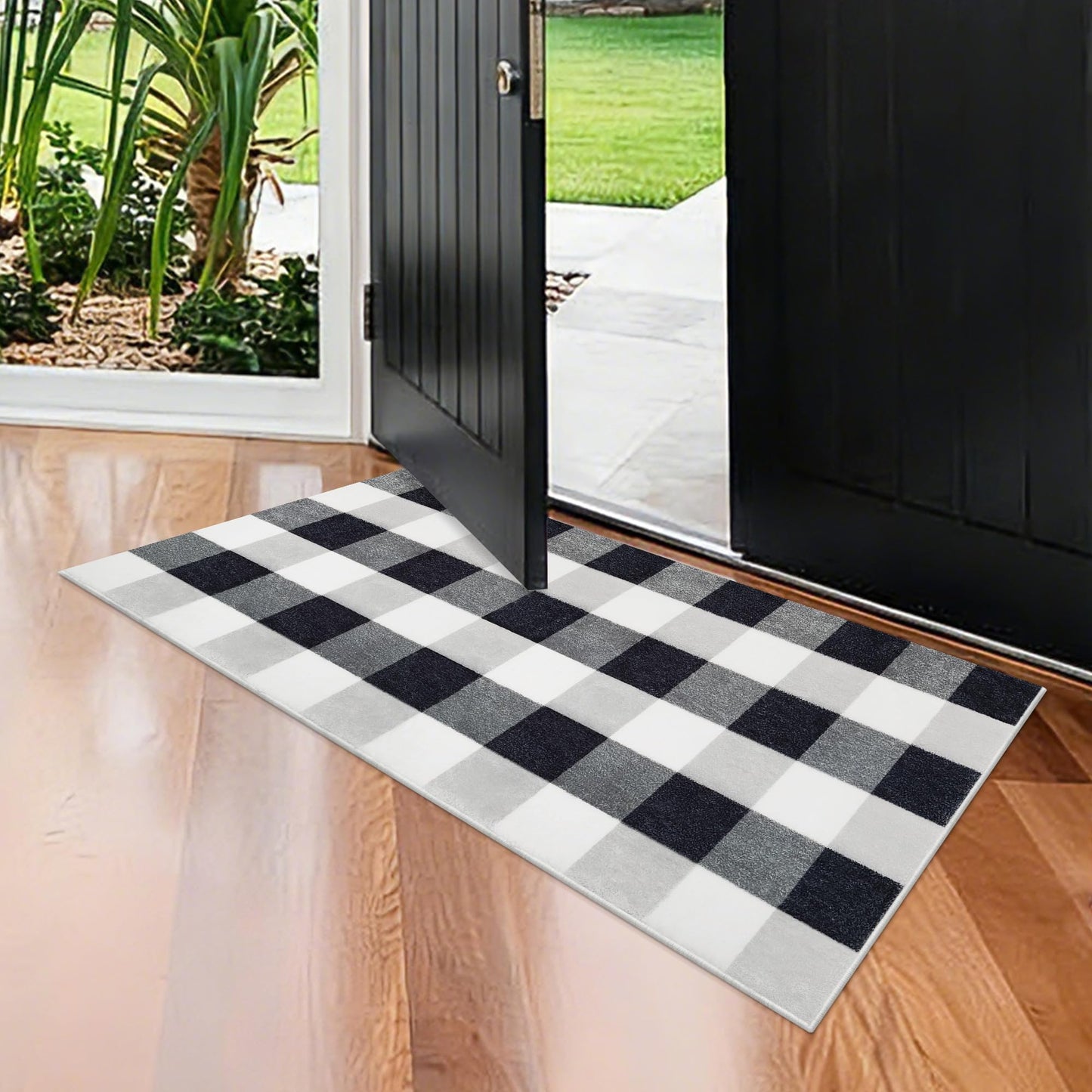 ZJYeRug 2X4 Buffalo Plaid Rug for Entryway,Machine Washable Black and White Checkered Small Runner Rugs for Indoor,Non Slip Soft Mat for Farmhouse Kitchen Porch Bedroom Living Room Hallway Christmas