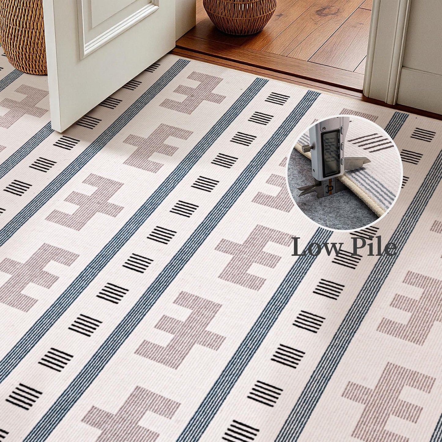 YIHOUSE Geometric Boho Area Rug - Moroccan Washable Non Slip Rug, Modern Minimalist Low Pile Rug for Living Room Bedroom Dining Kitchen, Cream Beige 6x9
