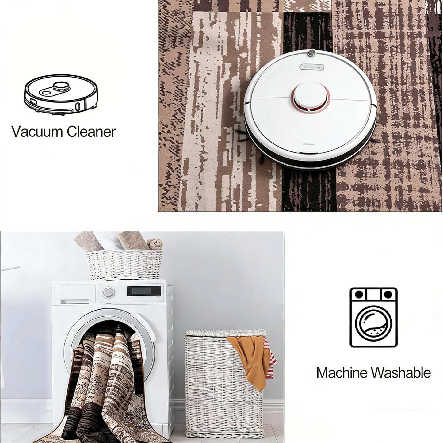 FlyDOIT Modern Round Area Rug for Living Room, 4Ft Washable Round Rug Chocolate Geometric Patchwork Circle Rugs for Dining Room Table, Small Circular Floor Carpet for Bedroom Home Office