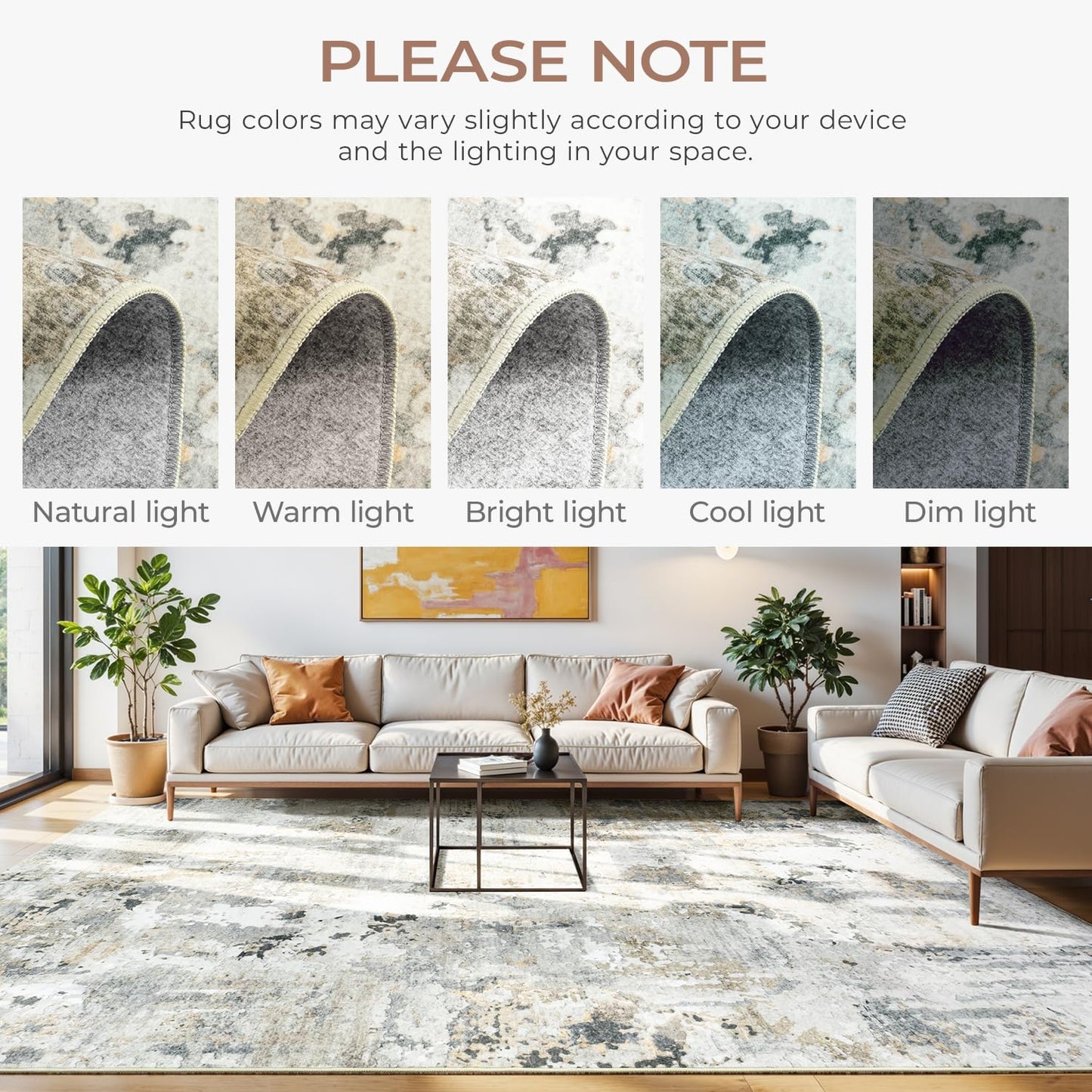 Carpelux 8x10 Area Rugs for Living Room, Abstract Neutral Large Washable Rug, Indoor Soft Non-Slip Floor Carpet for Bedroom Dining Room Home Decor, Brown/Grey
