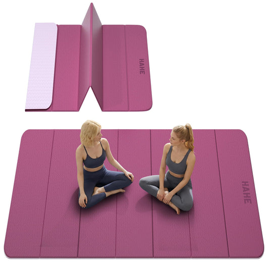HAHE Extra Wide Folding Exercise Mat 75"x40"x0.4" TPE Fitness Mat, High Density Non-Slip Yoga Mat for Home Gym, 7-Fold Portable for Women, Men, Strength Training, Travel, Floor Exercises (Deep Pink & Light Pink)