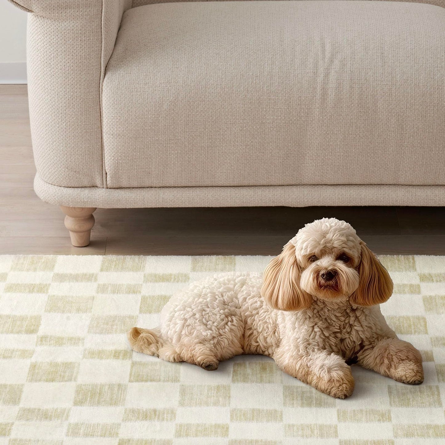 EVERGRACE Checkered Plaid Area Rug 2x3, Soft Fuzzy Faux Wool Rugs Washable Anti Slip Rugs Small Rug Carpet for Entryway Bedroom Living Room Hallway Kitchen Dining Room and Laundry Room, Beige