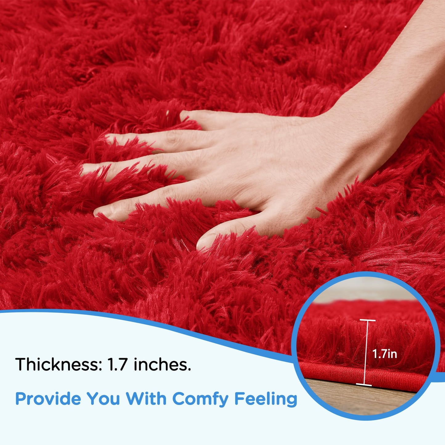 Cerulume Red Shag Area Rug for Bedroom, 4x6 Fluffy Shaggy Rugs for Living Room Nursery, Ultra Soft Comfy, Modern Fuzzy Plush Carpet for Girls Kids Boys Teen Dorm Indoor Home Decor, Upgrade Non-Slip