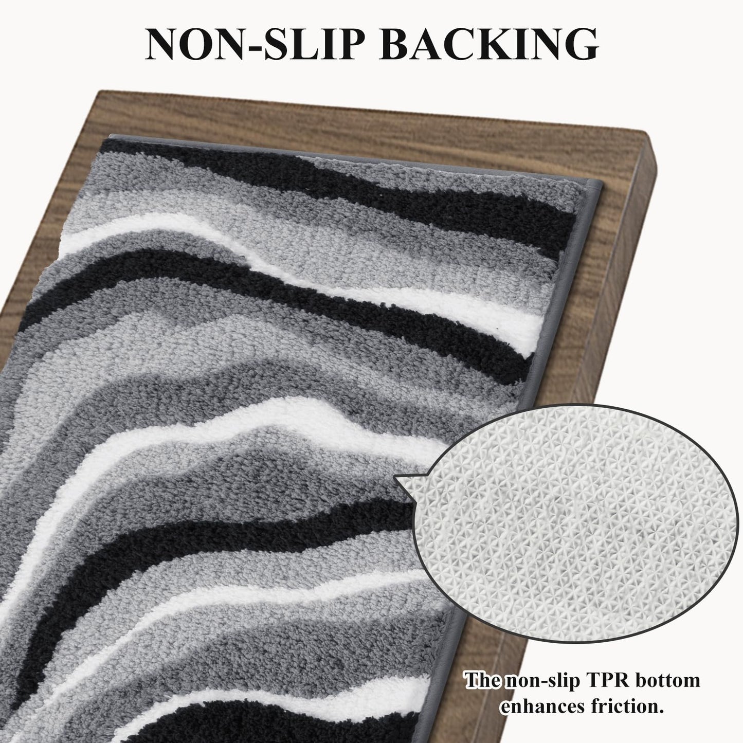 Bsmathom Bathroom Rug Set 5 Piece, Soft Non Slip Microfiber Bath Mat, Machine Wash Bathroom Mat Set, Water Absorbent Bath Mats with Toilet Cover, Bath Runner and U-Shaped Contour Toilet Rug, Black