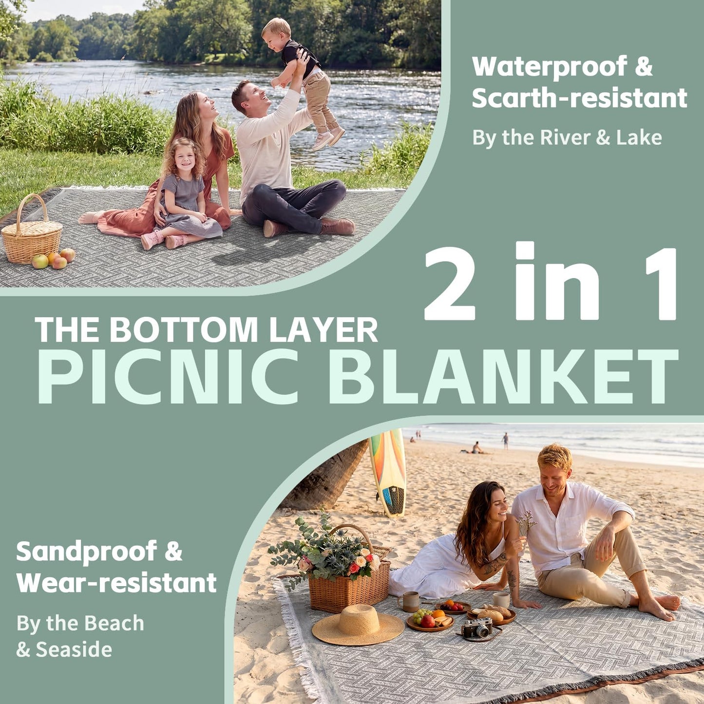 2 in 1 Extra Large Boho Beach Blanket Towel Picnic Rug Camp Mat Family Beach Trip Essentials Summer Vacation Must Have Travel Accessories Lake Day Necessities Stuff Thing Need Gear Gift Gadget 2026