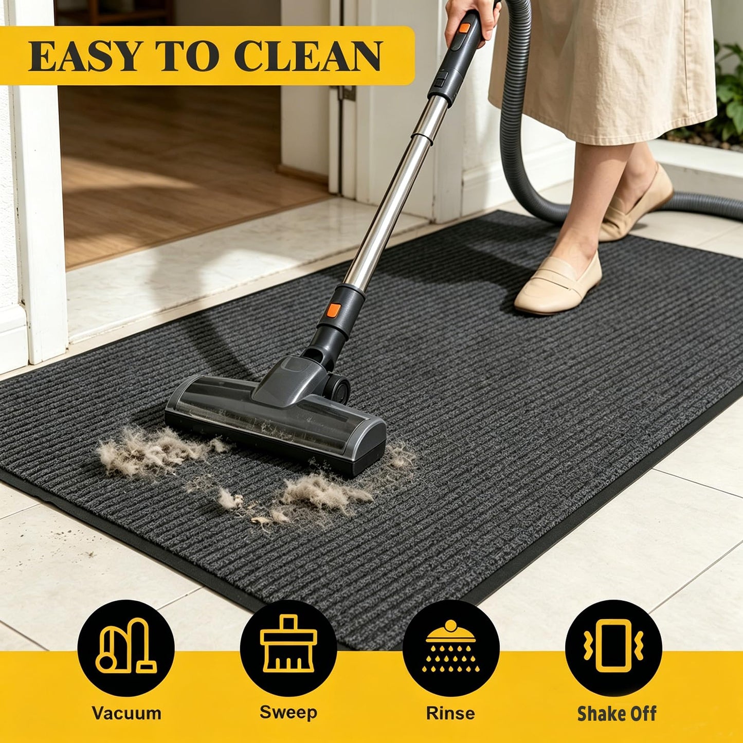 TANYOYO 3' X 10'Ft(40×118inches) Commercial Grade Door Floor Mat Brush Step Entrance Mat Vinyl Backed Utility Doormat Heavy Duty Floor Rugs Commercial Outdoor Carpet Indoor Entrance Mat，Grey