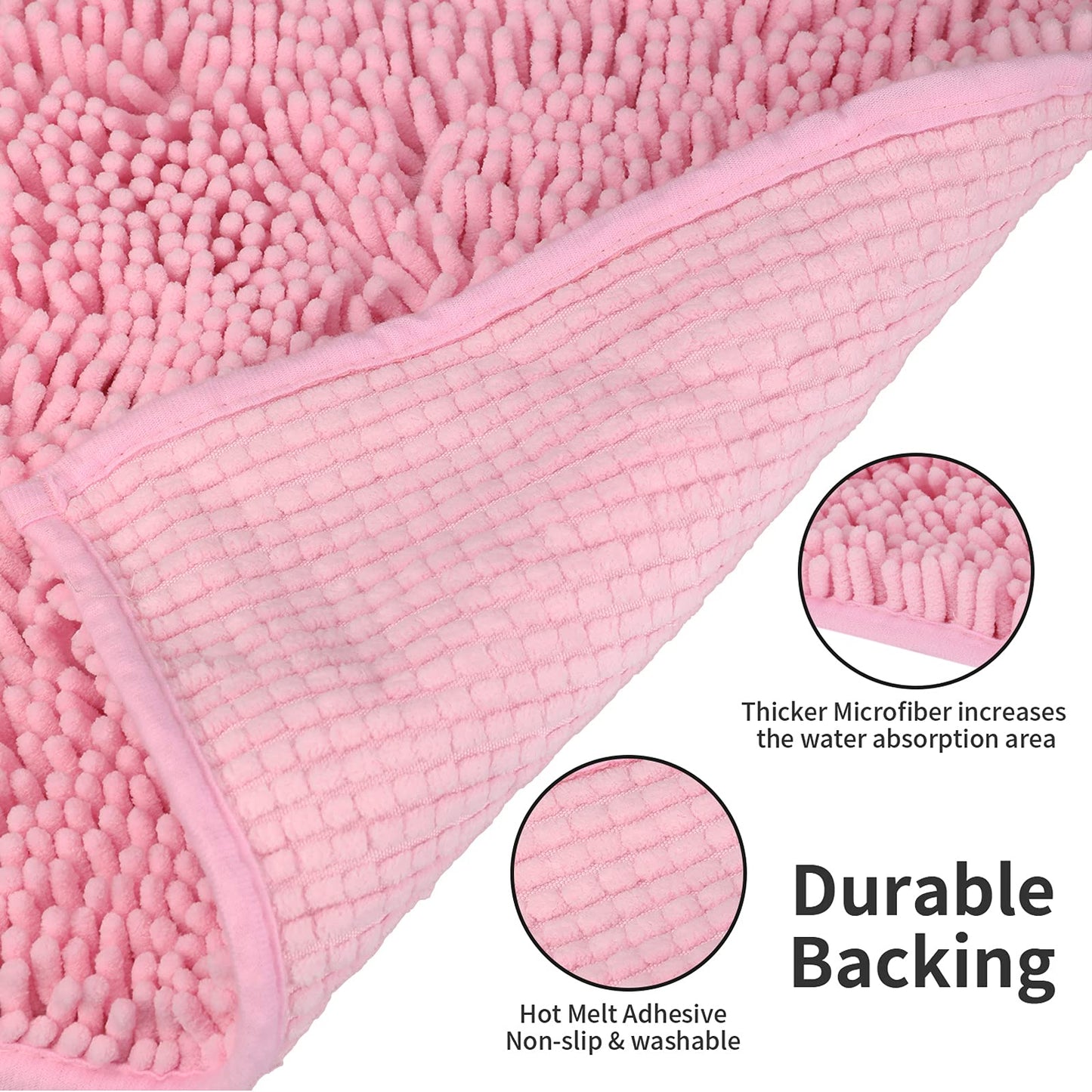 LanYunUmi Pink 2 Pieces Bathroom Rugs, Ultra Soft Non Slip Absorbent Chenille Toilet Bath Mat Set Rugs for Slip-Resistant Shag Extra and Rug Shower Room Machine-Washable Fast (Pink, 20"x32"+16"x24")