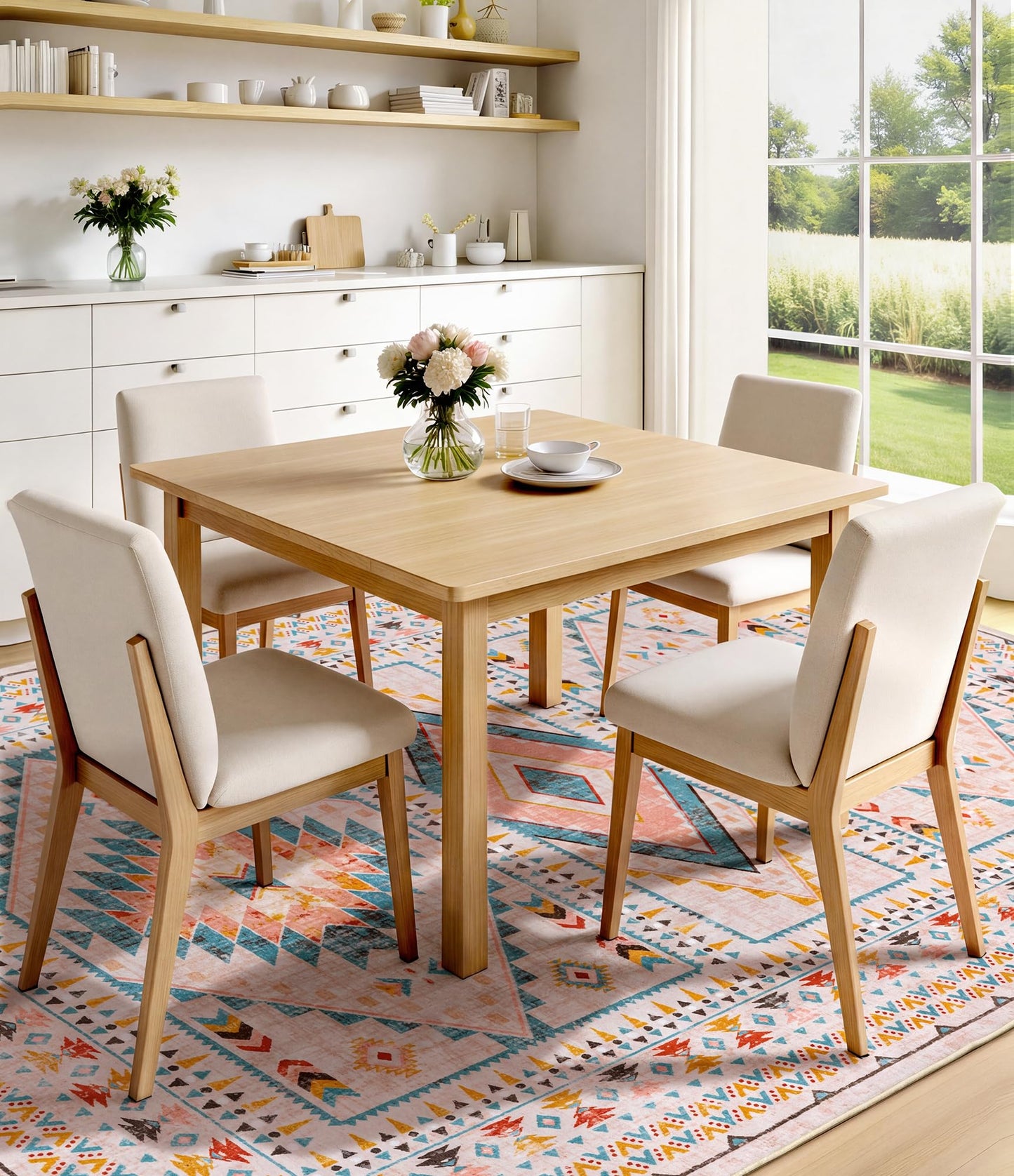YIHOUSE Boho Living Room Area Rug 5'x7', Pink/Blue