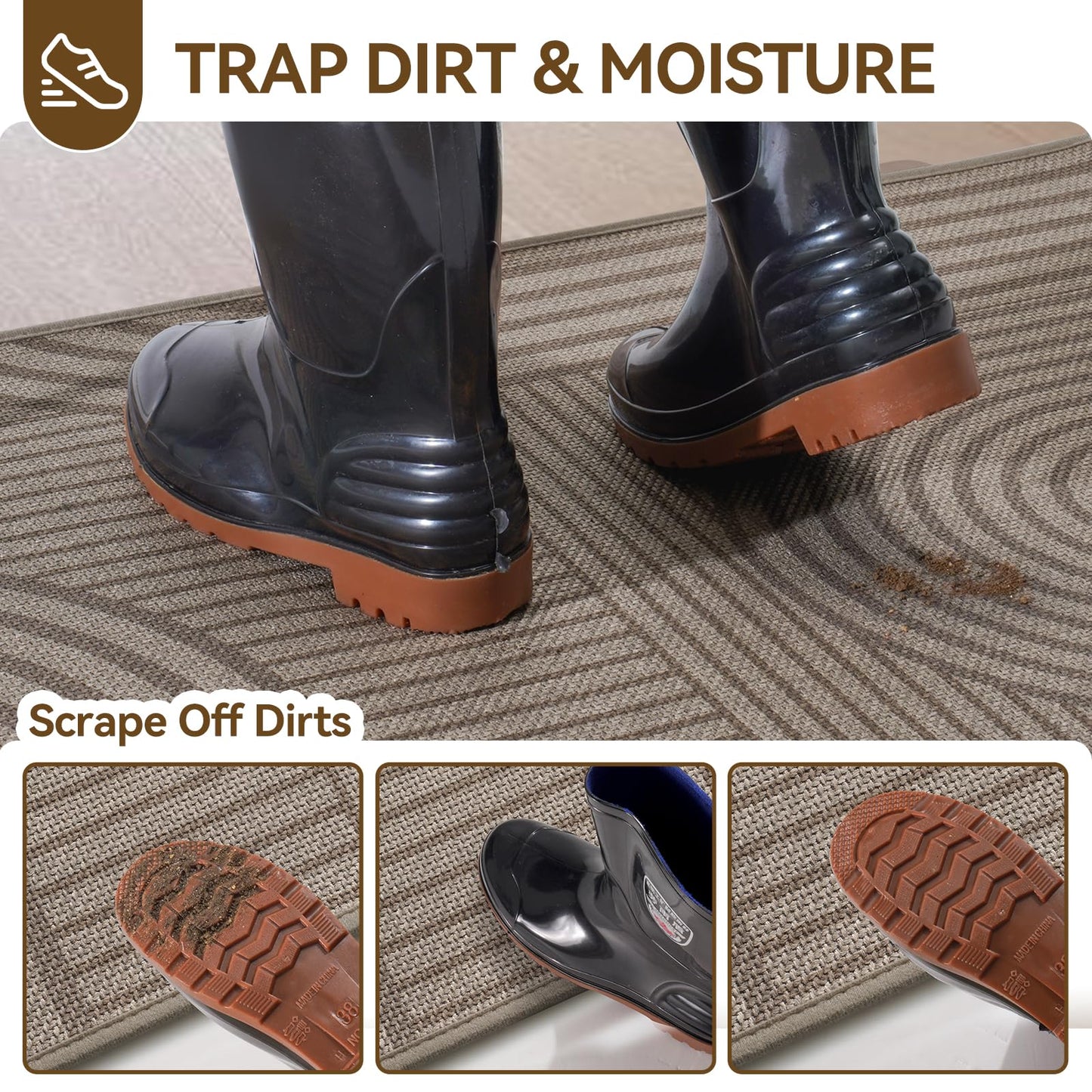 QiCaiJia Front Door Mat 31''x47'', Absorbent Dirt Resist Washable Non Slip Low-Profile Indoor Doormat, Easy Clean Welcome Entryway Door Mats, Brown