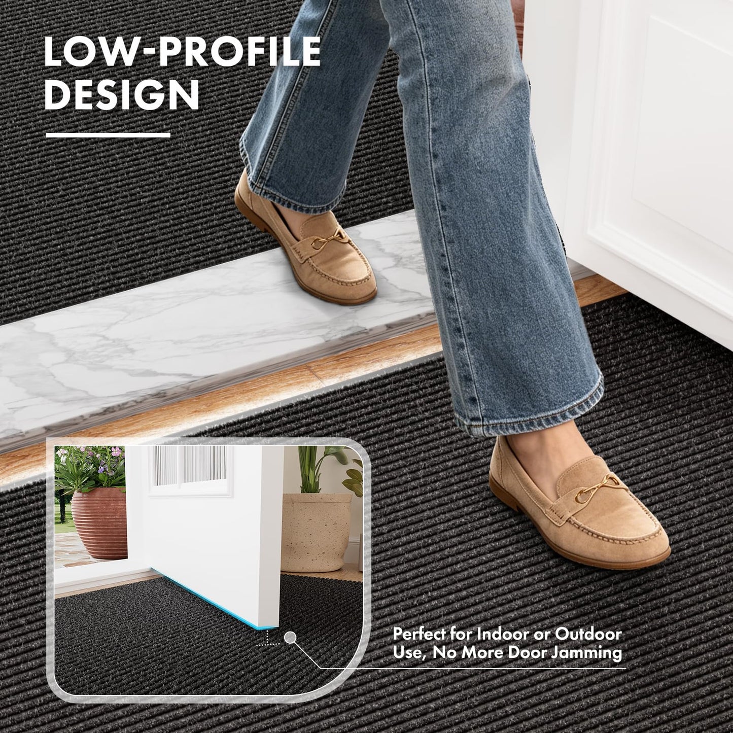 Bathway Front Door Mat 3' x 5' Indoor Outdoor Doormat Heavy Duty Commercial Rugs for Entryway, Waterproof & Mud-Scraping Floor Mat Low Profile, Black Non-Slip Entry Mat for Office Industrial Garage