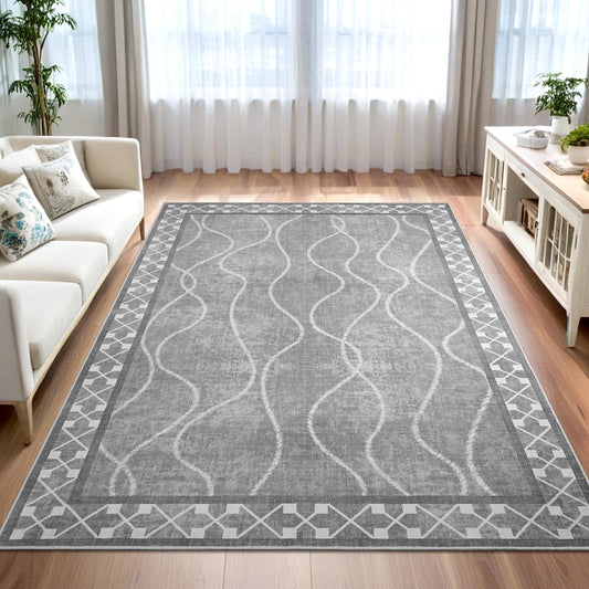 Woottpe 5x7 Light Grey Area Rugs for Living Room, Machine Washable Non-Slip Backing Low Pile Indoor Floor Rugs, Large Modern Carpet for Bedroom Entryway Classroom Playroom Dining Room Home Decor
