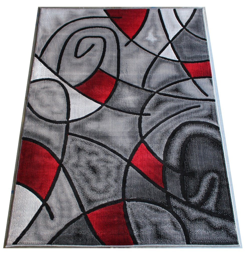 Masada Rugs, Modern Contemporary Area Rug, Red Grey Black. (8 Feet X 10 Feet)