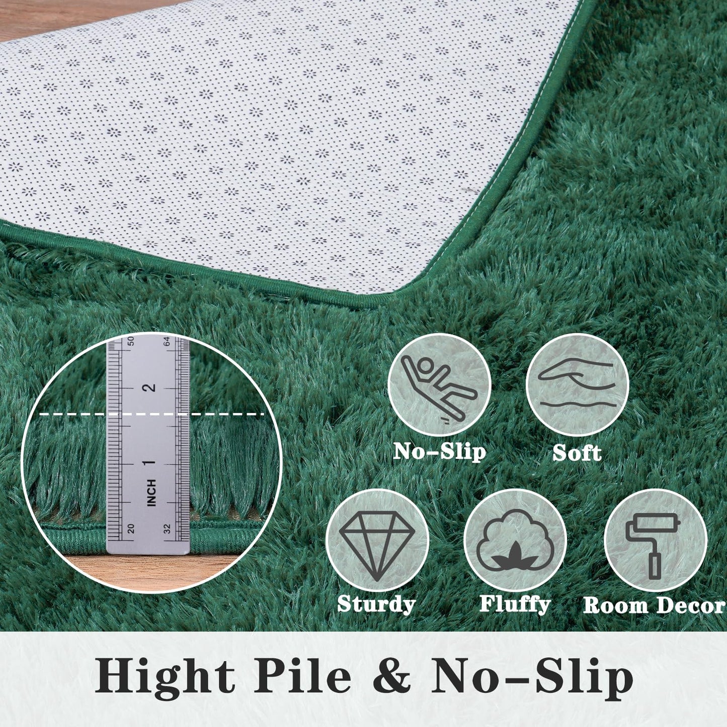 Dssimo Super Soft Area Rugs for Living Room, 4x6 Feet Modern Shag Dark Green Rug, Fluffy Plush Non-Slip Green Carpet for Girls Boys Teens, Kids Home Decor for Bedroom Dorm Nursery Classroom, Carpets