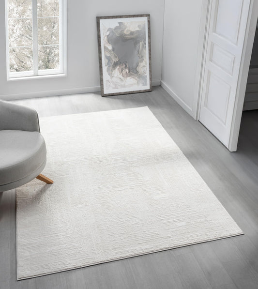 RUGGERRUGS Amy Modern Abstract Area Rug for Living Room, 5x7 Contemporary Textured Geometric Cream Neutral Rug, Stain Resistant Non-Shedding Carpet for Bedroom, Dining Room or Kitchen (5' x 7', Cream)