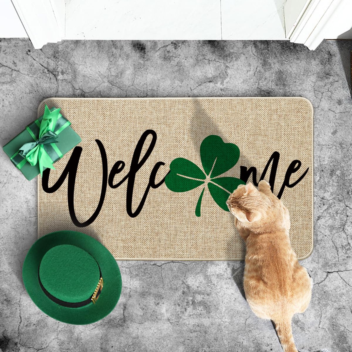 Artoid Mode Shamrock Welcome Doormat, Seasonal Holiday St. Patrick's Day Low-Profile Yard Floor Switch Mat for Indoor Outdoor 17 x 29 Inch