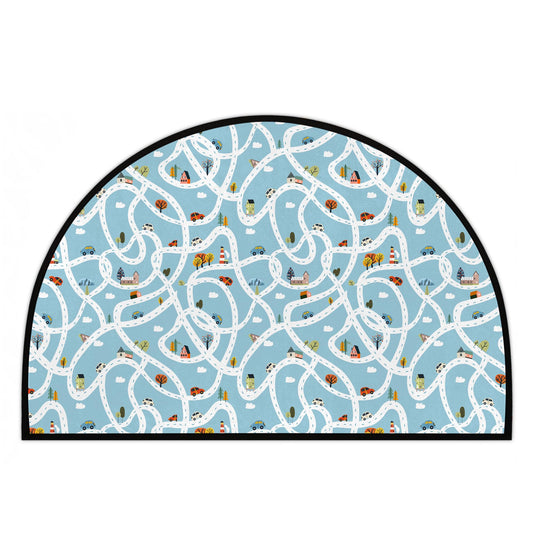 HUXINO Kids Play Mat with Maze City Road Map, Non-Slip Half Circle Rug for Car Play, Interactive Educational Game Mat for Bedroom and Playroom, 36x24 Inch