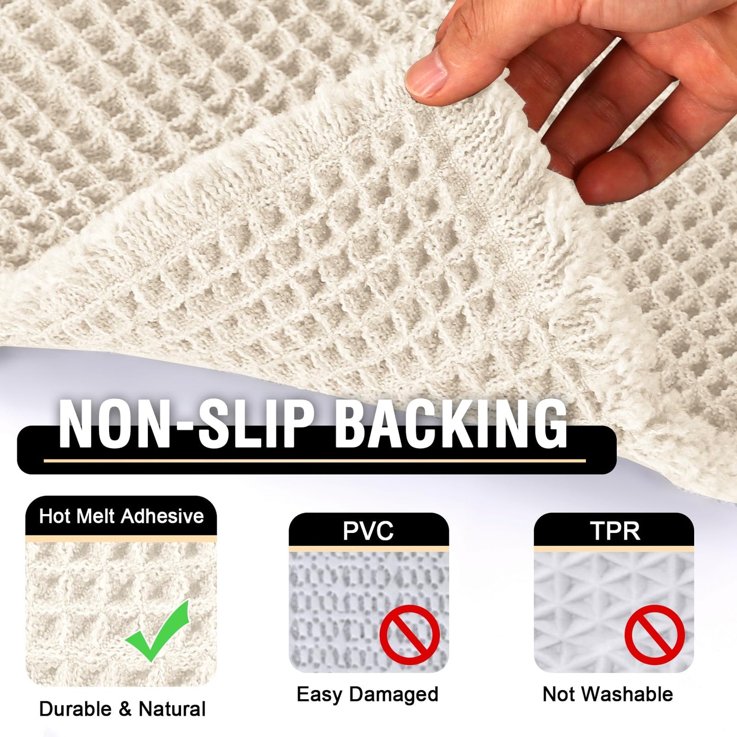 H.VERSAILTEX Upgraded Waffle Runner Rug Super Absorbent Non Slip Bath Rugs for Beside Tub, 24" x 72", Ivory