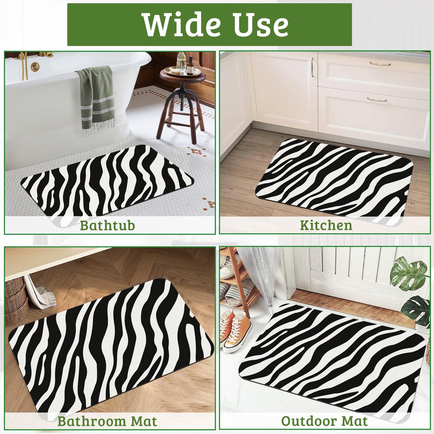 NSMNSM Abstract Zebra Bathroom Rugs Mat Non Slip Washable Quick Dry Absorbent Thin Bathroom Rug-Bath Mats for Bathtub, Sink, Shower Room,Christmas Decorations, 17"x 29.5"