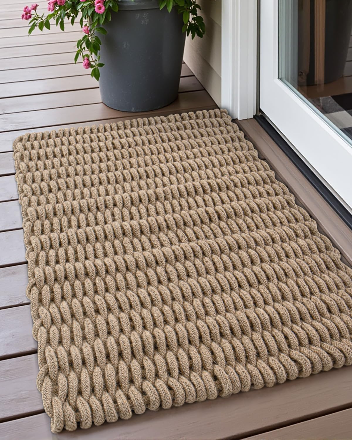 DEXI Jute Door Mat for Front Entryway, 24x35 Braided Woven Doormat Outside Entrance, Dirt Trapper Natural Fiber Entry Mats for Patio, Brown
