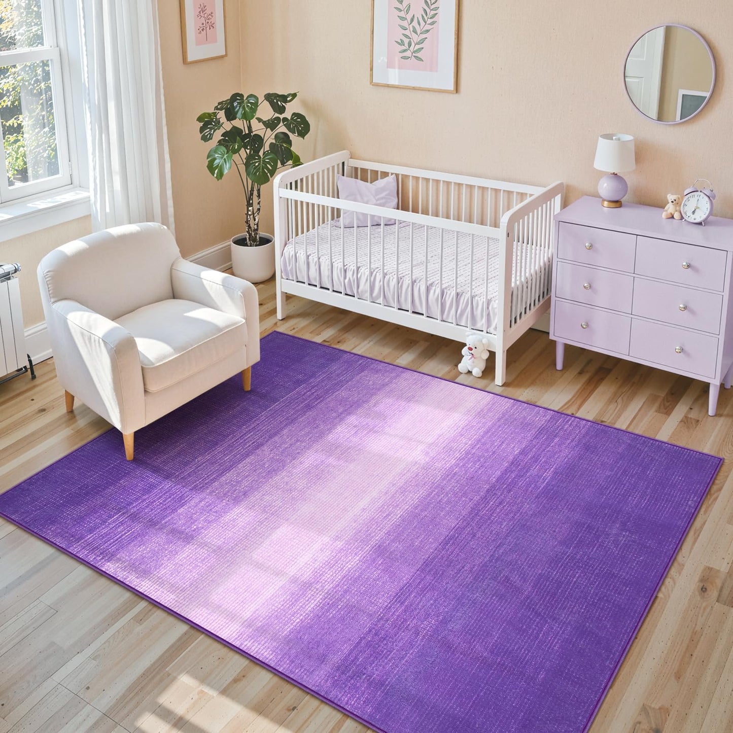 Wonnitar Modern Ombre Washable Rugs 5x7 for Bedroom, Non-Slip Purple Large Living Room Area Rug, Non-Shedding Abstract Low Pile Nursery Rug Soft Floor Carpet for Bedside Dorm (Purple, 5'x7')