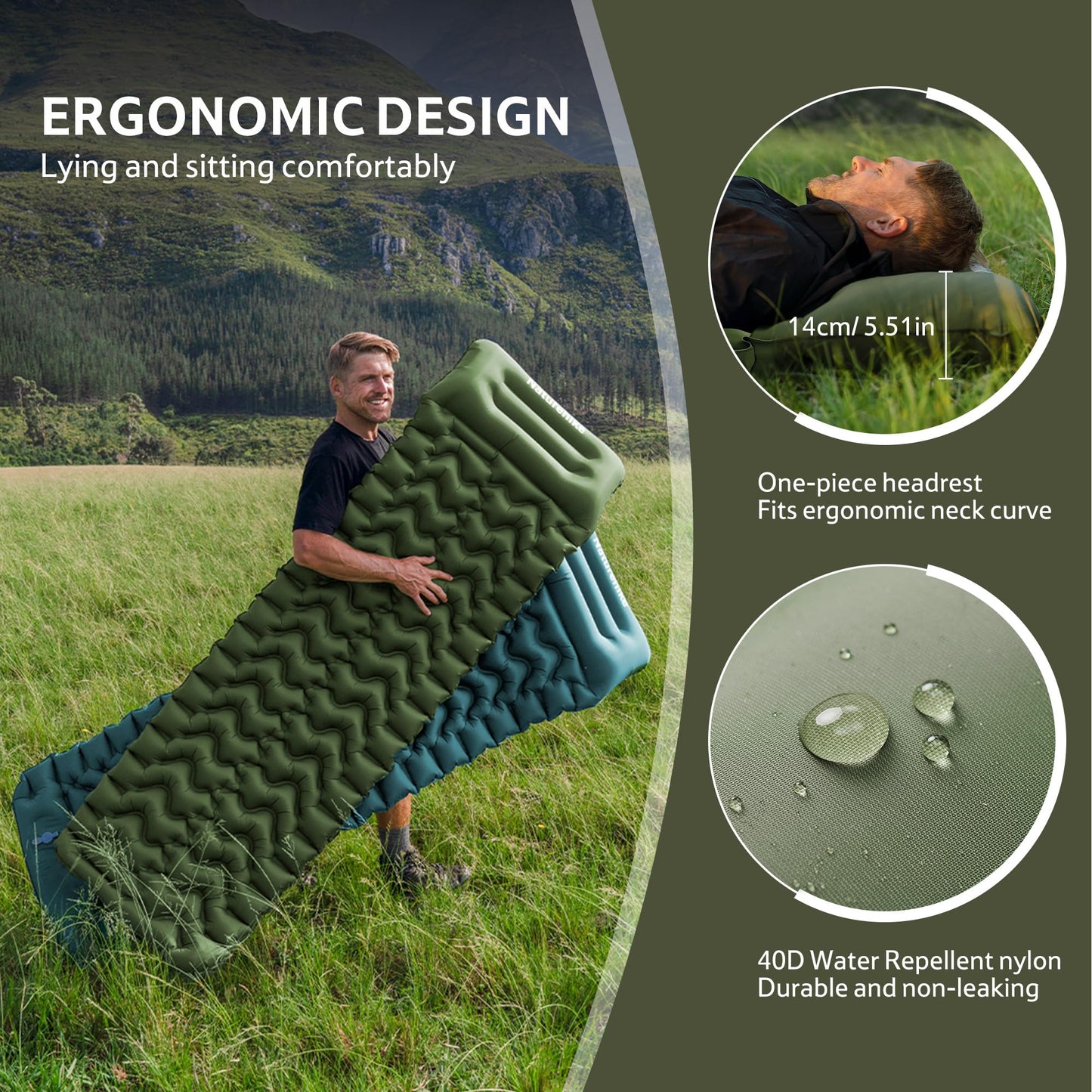 Naturehike Camping Sleeping Pad, Ultralight Inflatable Sleeping Mat with Pillow Built-in Pump, 2.6 Inch Lightweight Air Mattress for Backpacking, Hiking, Traveling