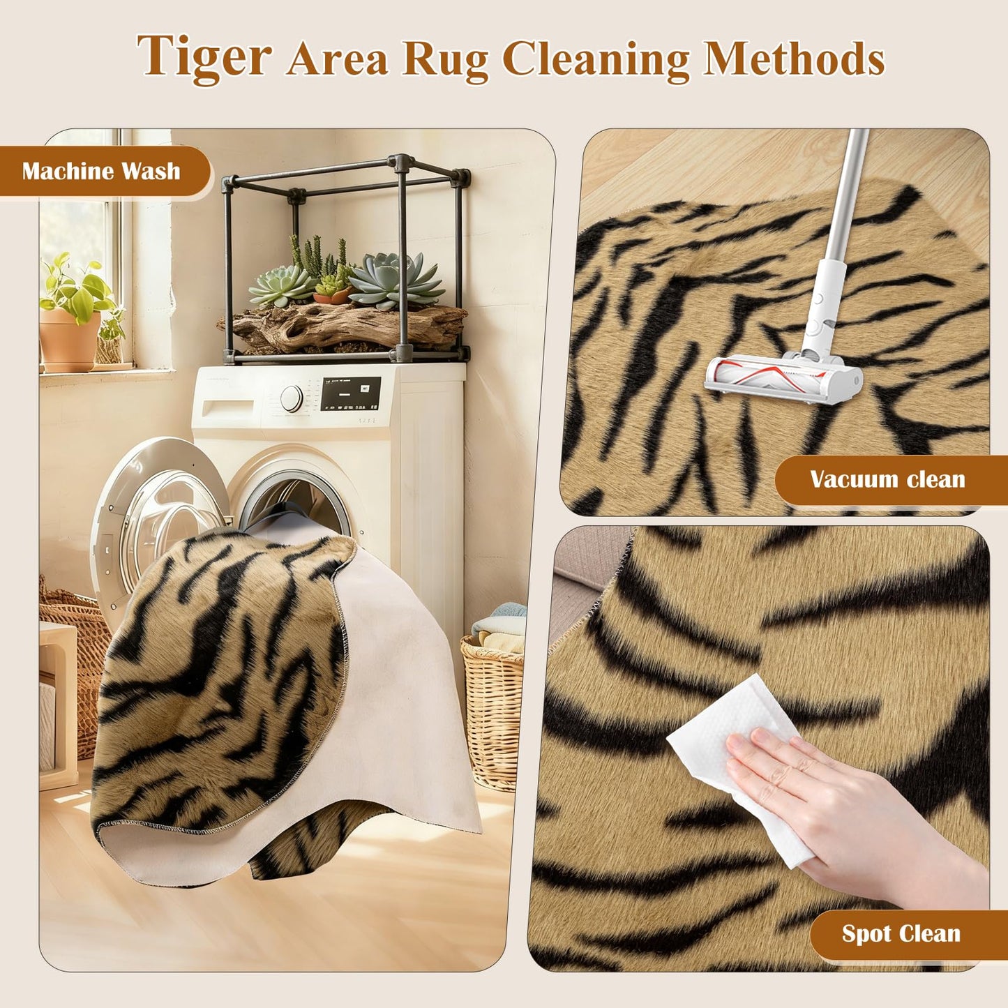 YulyreZome Tiger Print Rug Faux Cowhide Skin Hide Animal Printed Area Rugs Nonslip Carpet Western Decor Mat for Bedroom Living Room 31.5x43.3 Inch