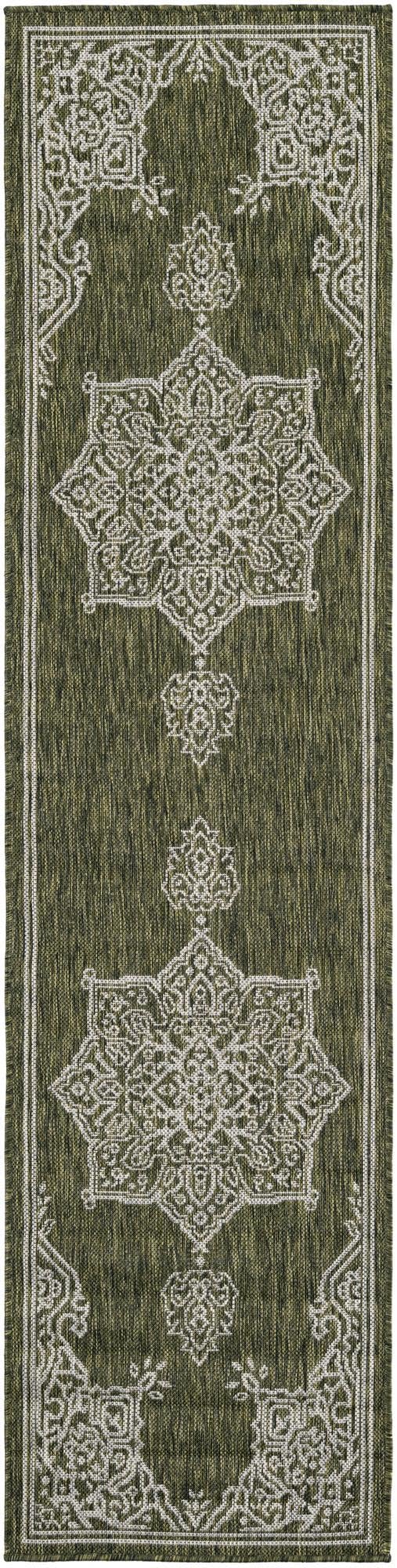Unique Loom Outdoor Traditional Collection Area Rug - Antique (2' x 8' Runner Green/Ivory)