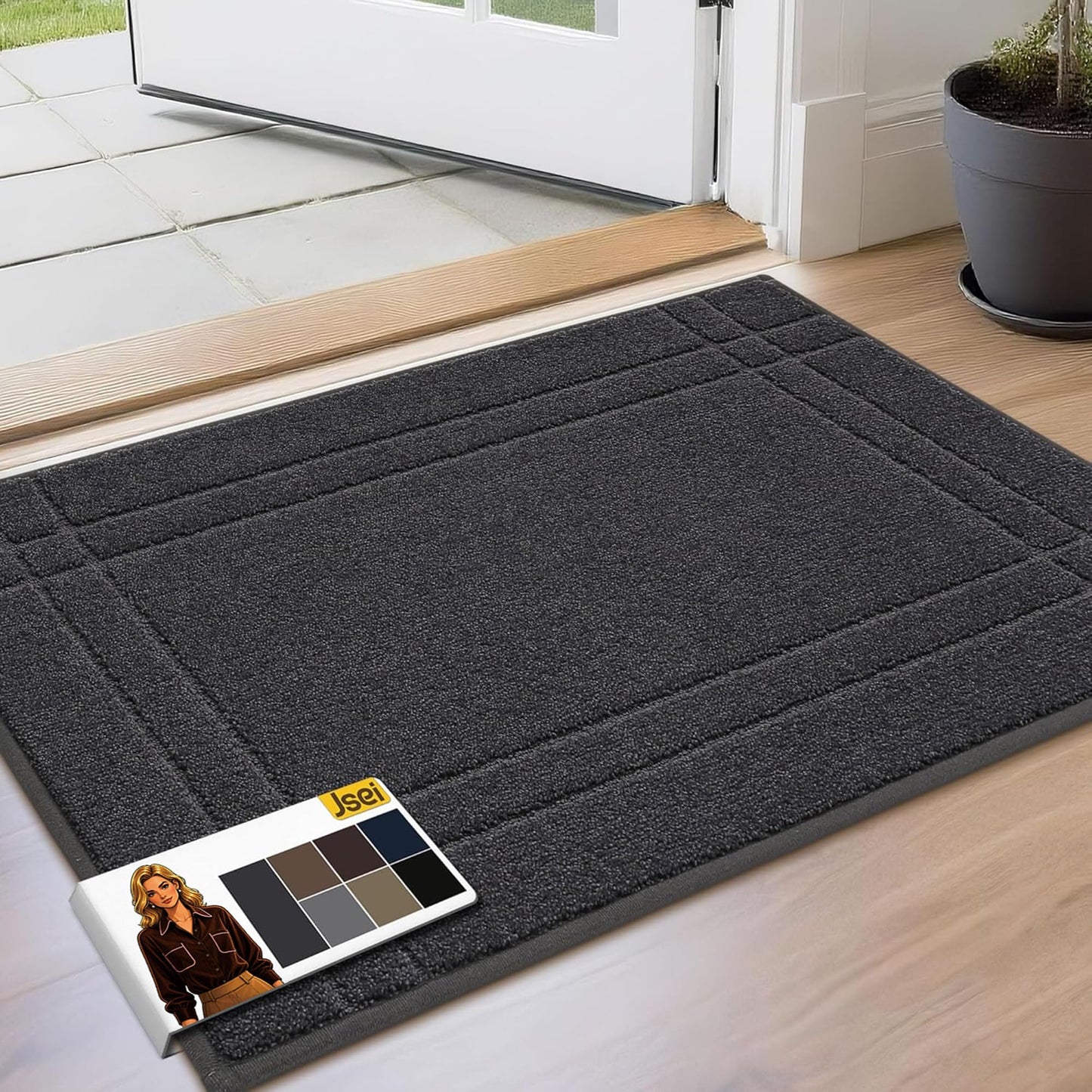 JSEI Entryway Rugs Doormat 20"x32", Non-Slip Dirt Trapper Door Mats Indoor, Washable Absorbent and Stain Resist Welcome Floor Mat for Front Door, Dog Door Mat, Dirty Wet Shoes & Paws, Dark Grey