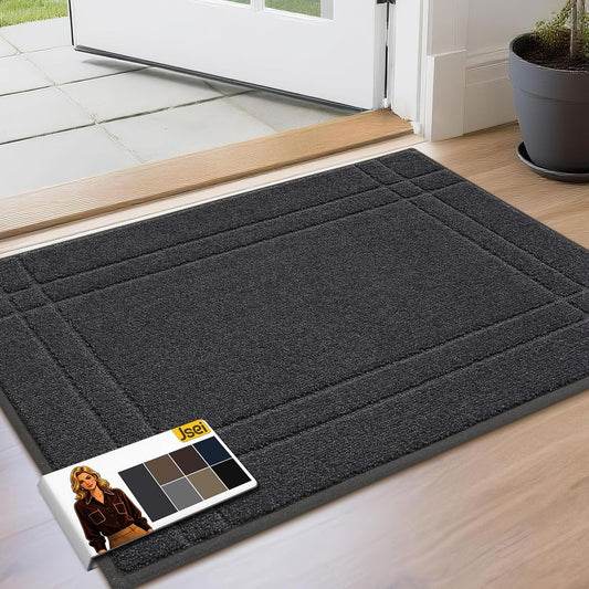 JSEI Entryway Rugs Doormat 20"x32", Non-Slip Dirt Trapper Door Mats Indoor, Washable Absorbent and Stain Resist Welcome Floor Mat for Front Door, Dog Door Mat, Dirty Wet Shoes & Paws, Dark Grey