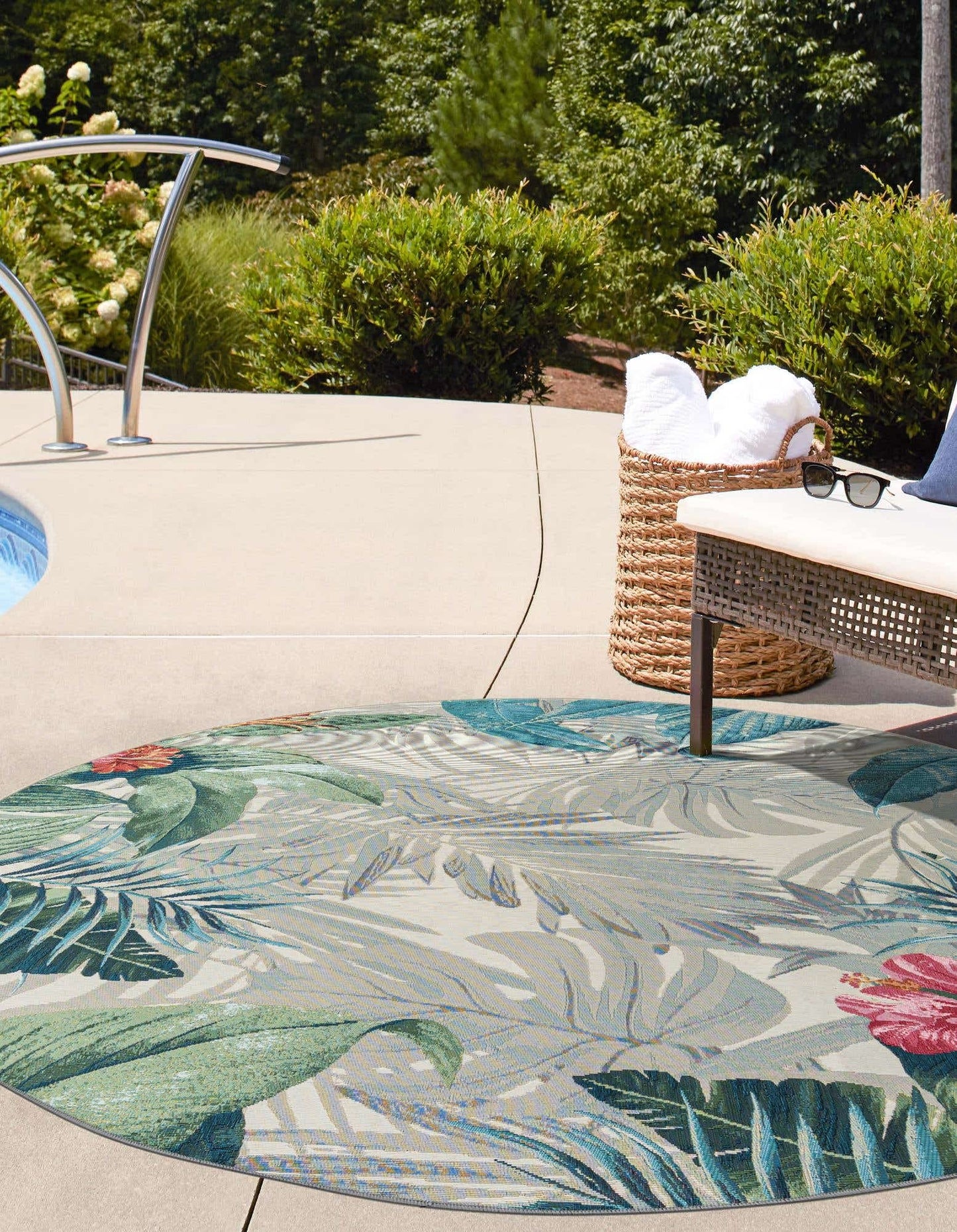 Unique Loom Outdoor Botanical Collection Area Rug - Kula (4' 1" Round, Multi/ Gray)