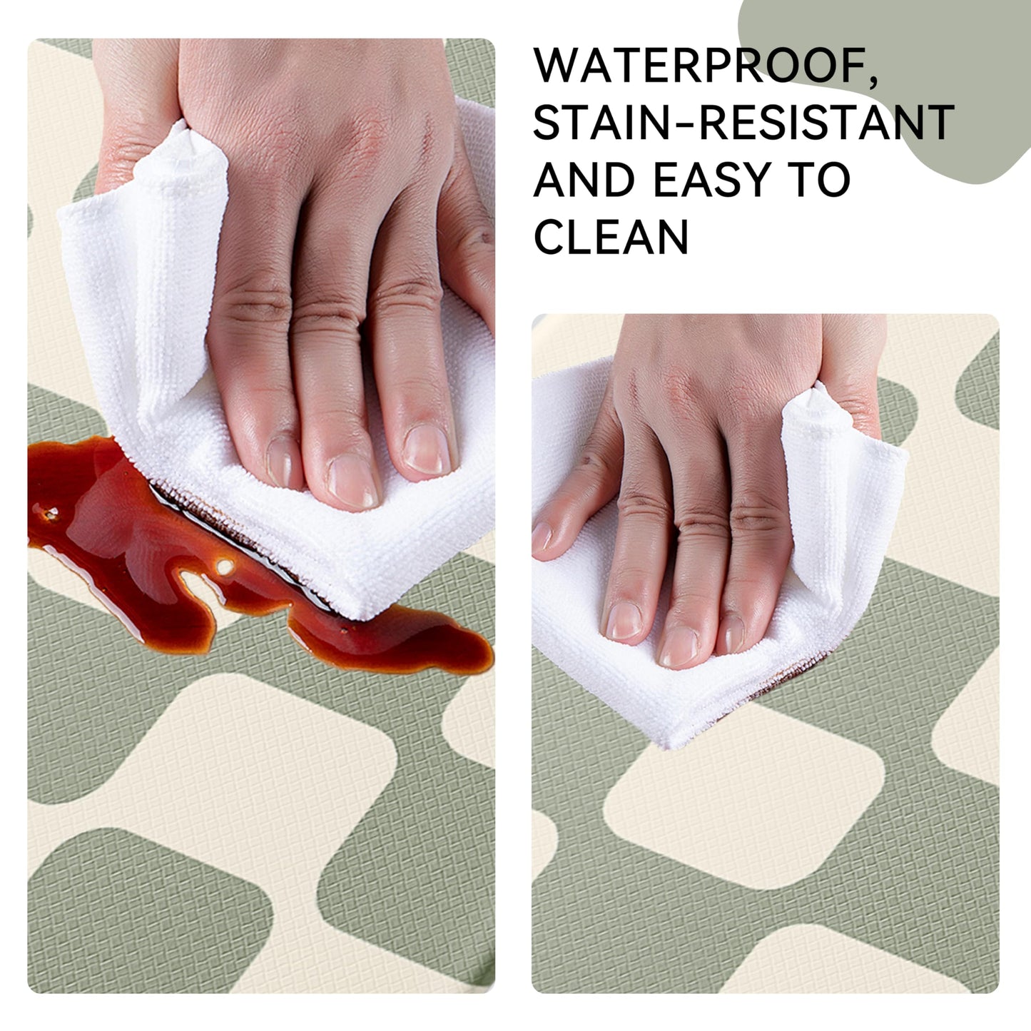 Sage Green Beige Retro Curvy Checkered Grid Checkerboard Kitchen Rug Sets [2 PCs], Anti-Fatigue, Waterproof Non-Slip Kitchen Mats Heavy Duty Comfort Foam Rug for Floor, Home, Laundry,17"x29"+17"x47"