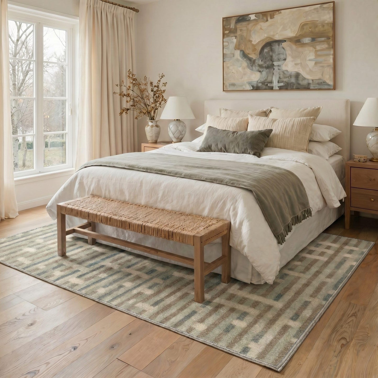 BEIMO 8X10 Area Rugs Minimalist Broken Stripes Rug, Low Pile Non Slip Machine Washable Indoor Rug for Living Room Bedroom Dining Room Home Office, Dusty Sage