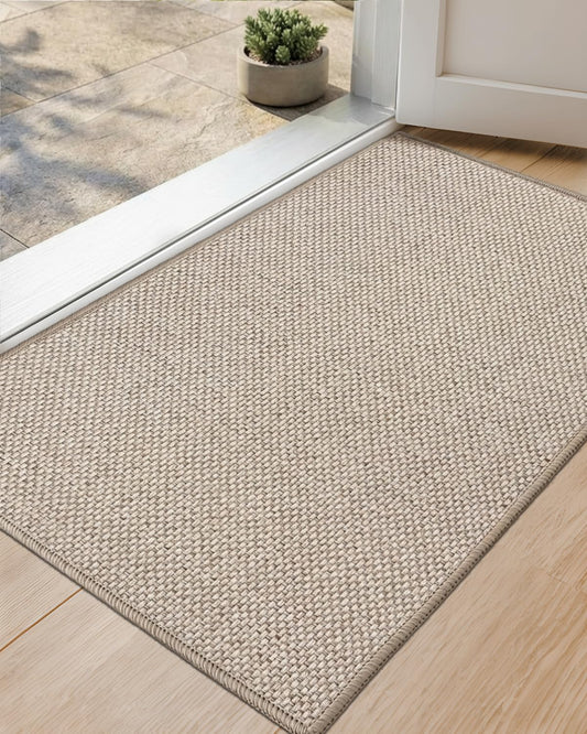 HearthCraft Ultra Thin Front Door Mat, 24x36 Rug for Entryway Indoor, Non-Slip Low Profile Doormat with Rubber Backing, Durable Waterproof for Home, Patio, Porch, Beige