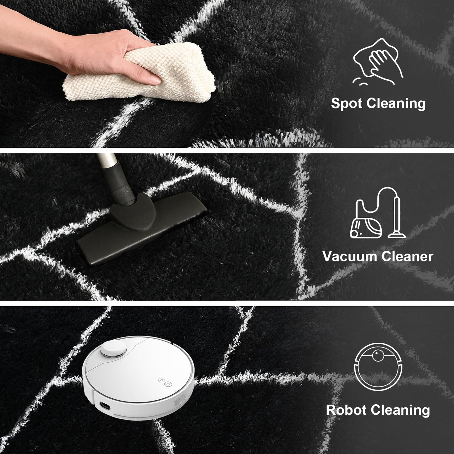 FALARK Fluffy Area Rugs for Living Room Bedroom, Modern Geometric 4x6 Feet Black Rug, Soft Plush Shaggy Fuzzy Floor Bedside Carpet for Nursery Kids Girls Boys Teen Dorm Home Office Decor
