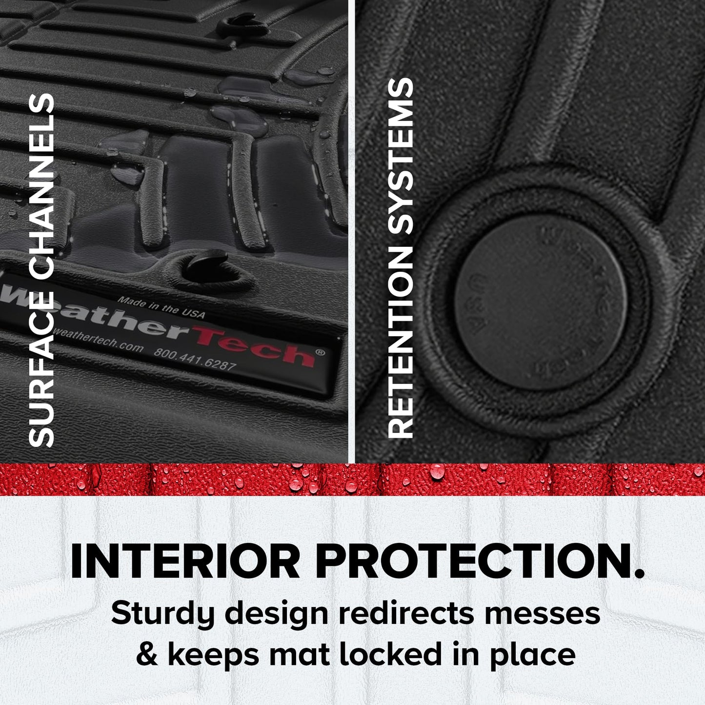 WeatherTech Custom Fit FloorLiners for Ford F-150 Raptor, F-150, F-150 Lightning - 1st & 2nd Row (44697-1-6), Black