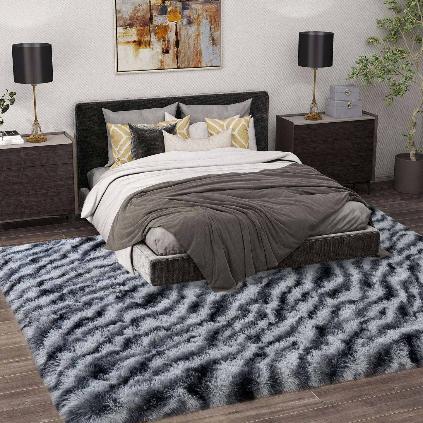 Ailyei Soft Shag Rugs for Bedroom, 4x6 Zebra Black White Fluffy Shaggy Rugs for Living Room Nursery, Luxury Modern Plush Carpet Girls Kids Room Dorm Indoor Home Decor, Upgrade Non-Slip