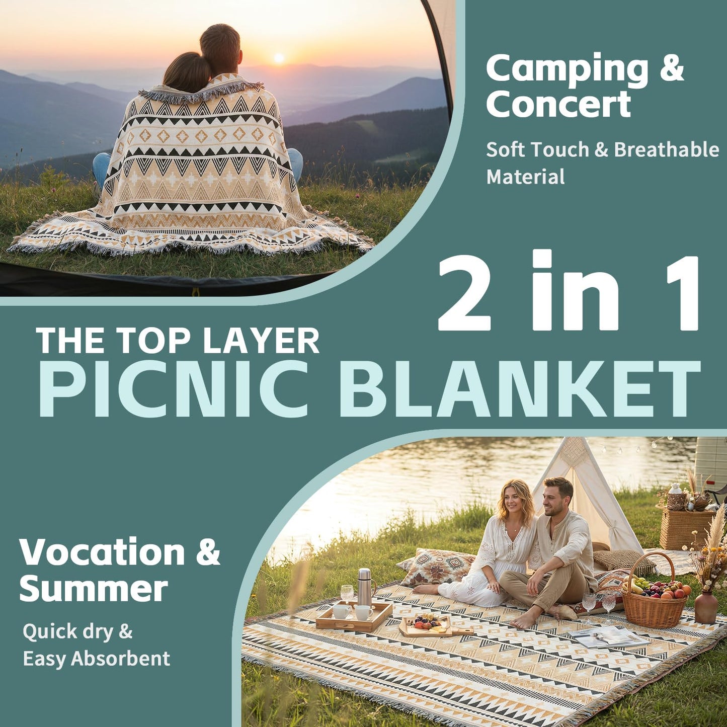 2 in 1 Extra Large Boho Beach Blanket Towel Giant Woven Outdoor Rug Picnic Mat Camping Gear Cruise Essential 2026 Summer Vacation Must Have Airplane Travel Accessories Costa Rica Hawaii Trip Stuff