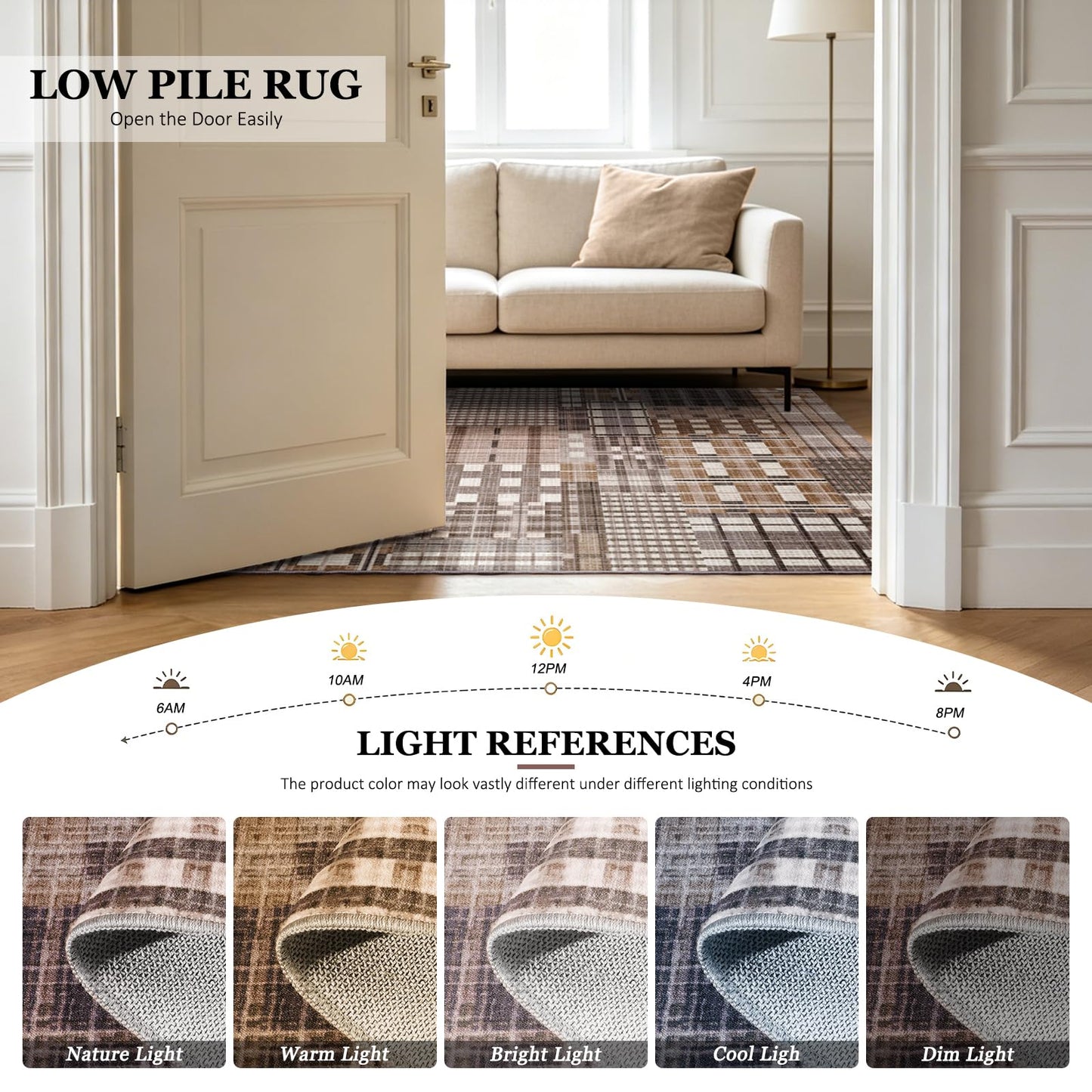 Rezutan Area Rugs 8x10 Washable Non-Slip, Modern Abstract Distress Carpet for Living Room Bedroom Dining Room, Coffee Caramel Brown Grey Chocolate Neutral Soft Carpet Low Pile Foldable Thin Rugs